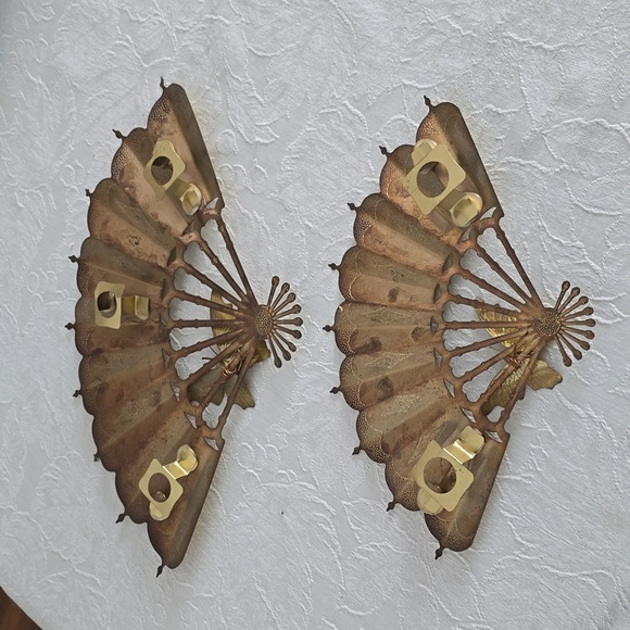 Vintage Home Interiors Brass Fans with Home Interiors Butterflies Tied Onto Them - Picture 5 of 5